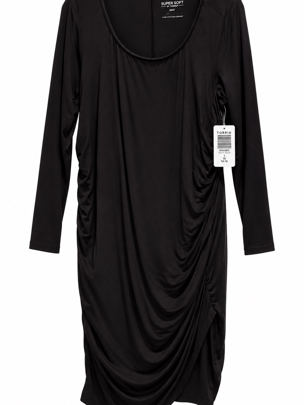 torrid Black Ruched Long Sleeve Scoop Neck Dress